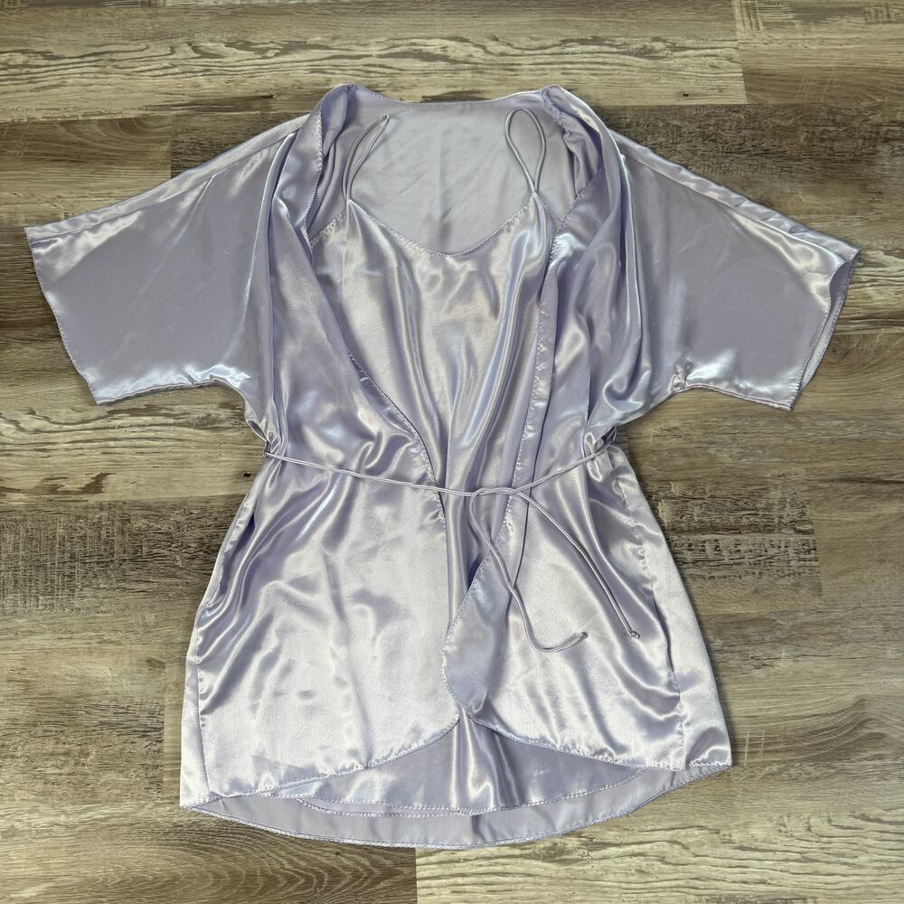 Vintage 90S California Dynasty Lilac Satin Robe Slip Peignoir Set Brisal USA M/S